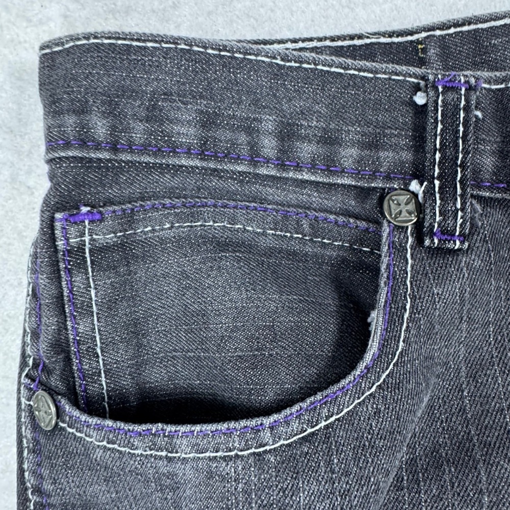 King Maker Mens Straight Leg Jeans Black Faded Purple Contrast Stitch Size 34x28 - Picture 8 of 15